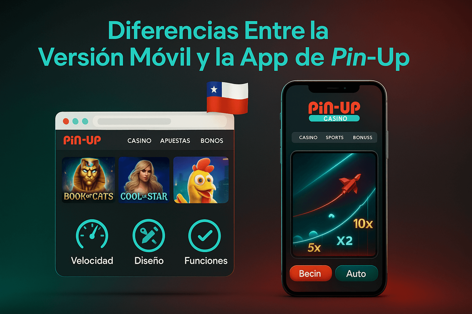Gráfico comparativo entre la versión móvil web y la aplicación descargable de Pin-Up.