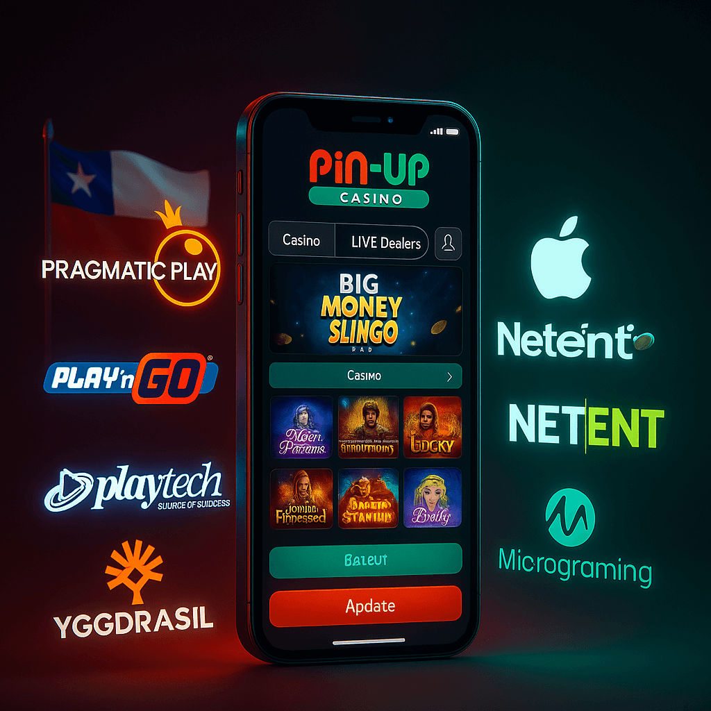 Imagen que muestra los proveedores de software y juegos disponibles en la aplicación de casino PinUp.