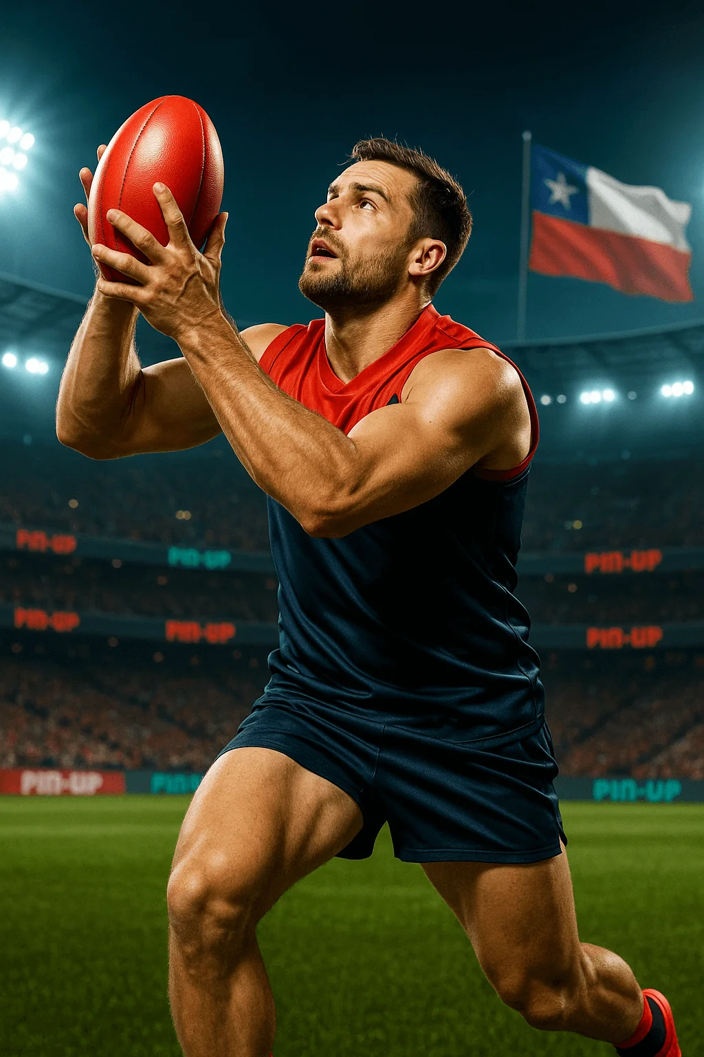 Encuentro de fútbol australiano con marcadores de apuesta en tiempo real en Pin Up Bet.